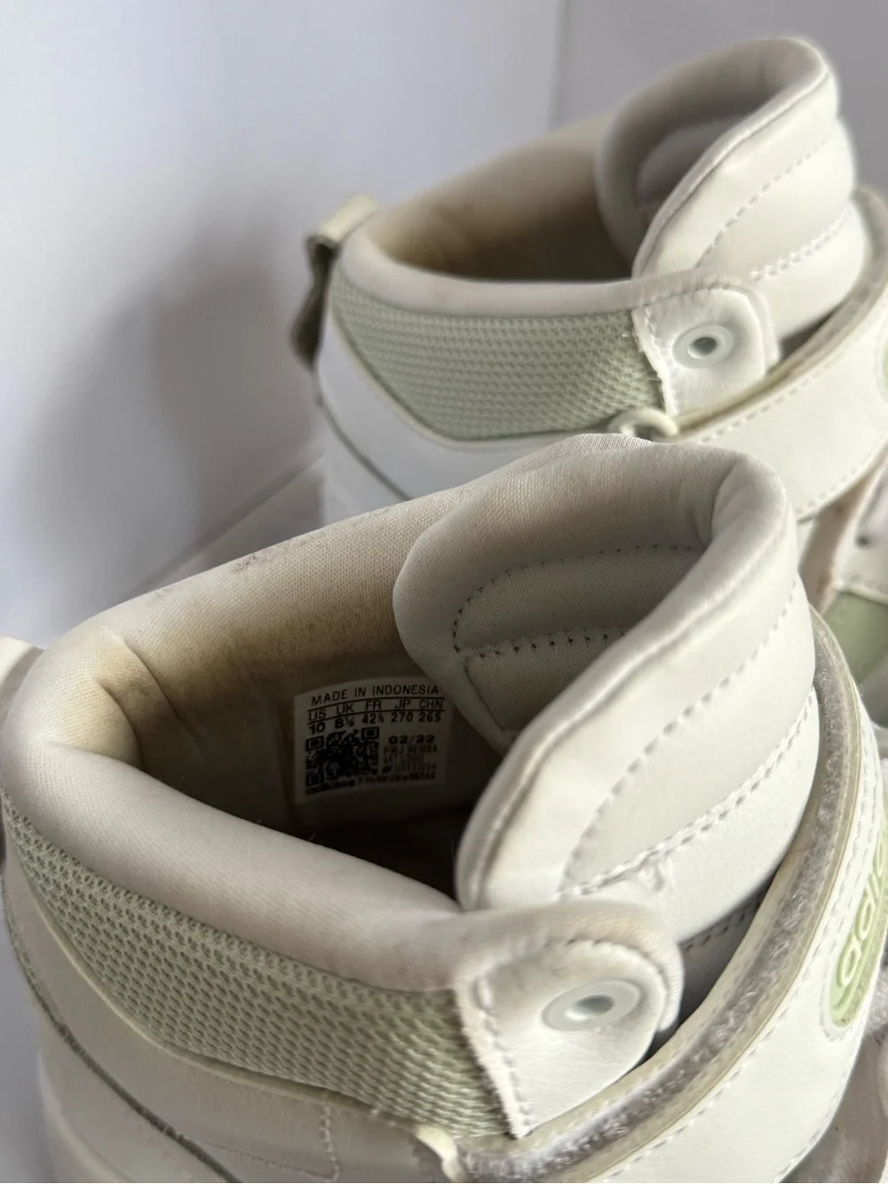 Adidas High-Top Sneakers in White and Sage Green Womens Size 10
